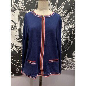 Cathy Daniels Long Sleeve Zip Up Cardigan Jacket Navy Blue MEDIUM